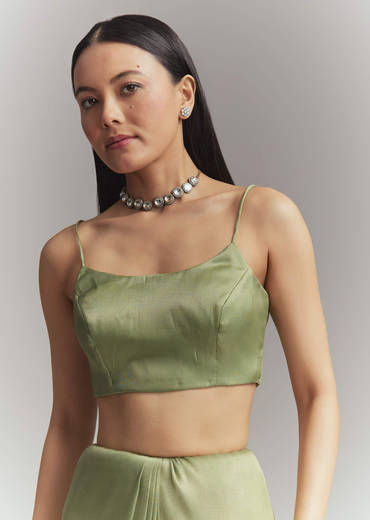 Pista Green Tissue Embroidered Saree With Heavy Hand Embroidery