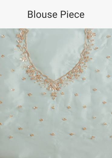 Powder Blue Tissue Embroidered Saree With Scallop Border