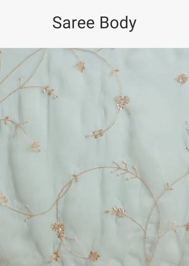 Powder Blue Tissue Embroidered Saree With Scallop Border