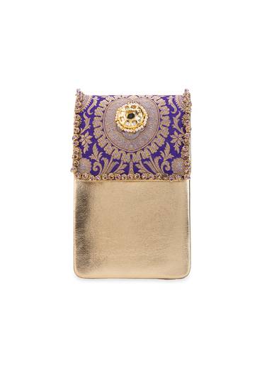Purple and Gold Kundan Embellished Flap Bag