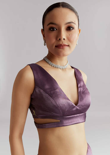 Purple Chinon Saree With Heavy Hand Embroidery