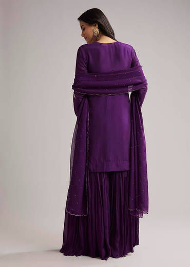 Purple Cutdana Sharara Set With Dupatta