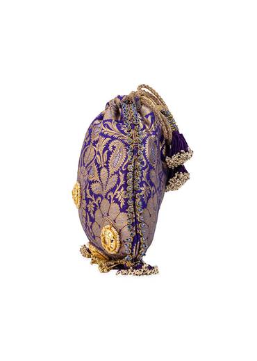 Purple Floral Motif Kundan Embellished Potli Bag