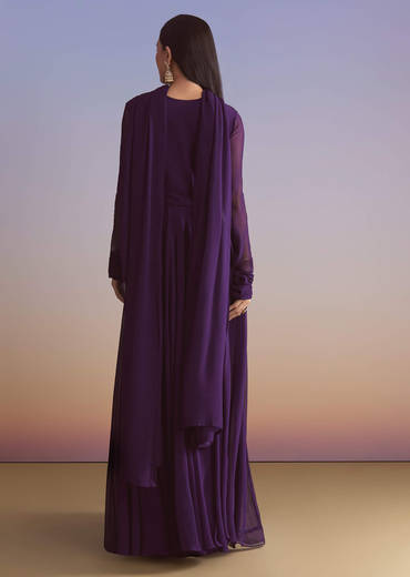 Purple Georgette Anarkali Suit With Sequins And Resham Embroidery