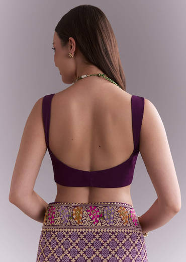 Purple Georgette Saree With Heavy Zari Work And Brocade Border