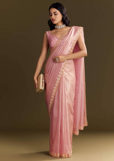 Purple Glass Tissue Saree With Cutdana And Beads Scallop Border