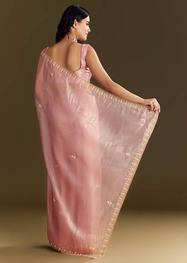 Purple Glass Tissue Saree With Cutdana And Beads Scallop Border