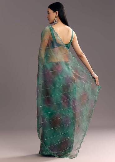 Purple Green Shaded Organza Saree With Cutdana Sequin Embroidery