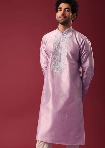 Purple Kurta Set In Silk with Sequin Work
