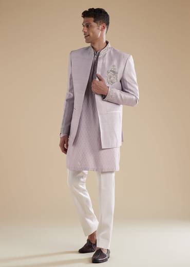 Purple Lilac Jacquard Indowestern With French Knot Cut Dana Work