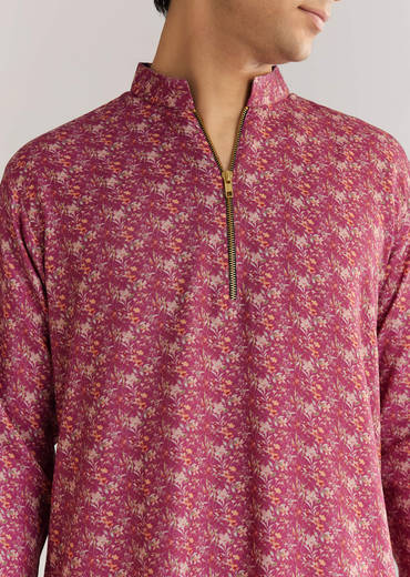 Purple Pashmina Zipper Kurta Pant Set