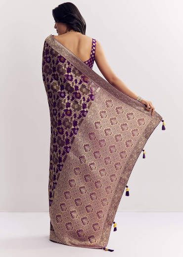Purple Shaded Georgette Saree With Zari Jaal Work