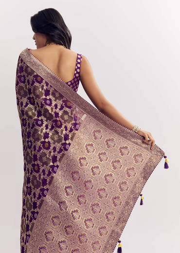 Purple Shaded Georgette Saree With Zari Jaal Work