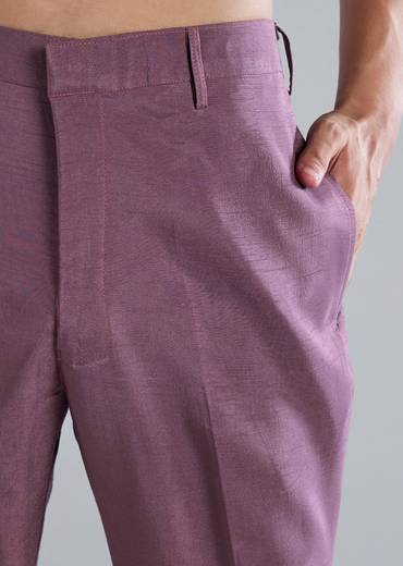 Purple Silk Kurta Jacket Set With Zari Mirror Work