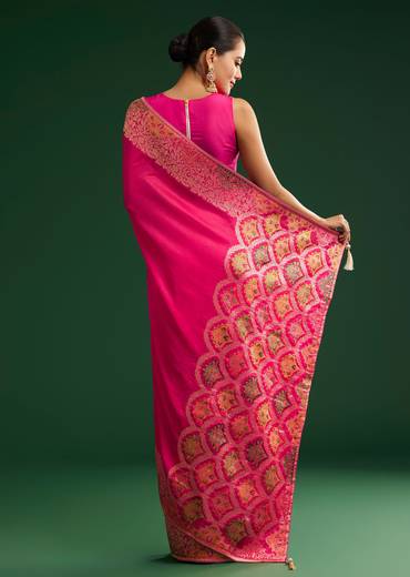 Rani Pink Dola Silk Saree With Zari Detailing