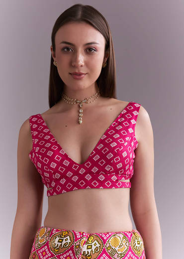 Rani Pink Silk Saree With Bandhani Work And Elephant Motifs