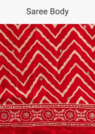 Red Chevron Printed Satin Saree