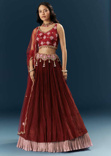 Red Crepe Bridesmaid Lehenga With Stone Work