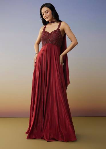 Red Crepe Jumpsuit with Cut Dana Work