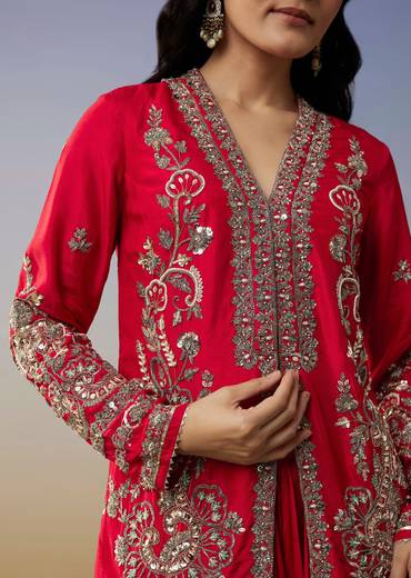 Red Crepe Jumpsuit And Cut Dana Work