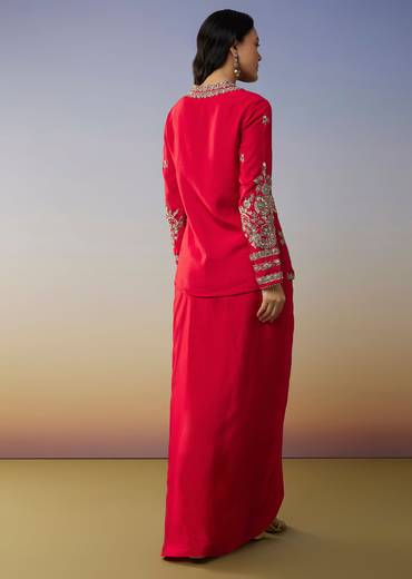 Red Crepe Jumpsuit And Cut Dana Work