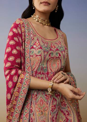 Red Crepe Palazzo Suits with Gotta and Stone Work