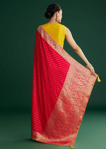 Red Dola Silk Saree With Butti And Floral Woven Border