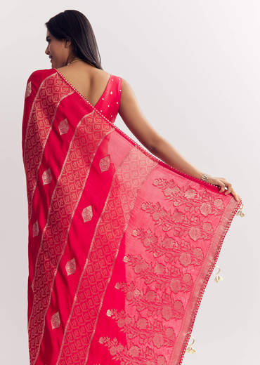 Red Dola Silk Saree With Gota Patti Woven Motifs