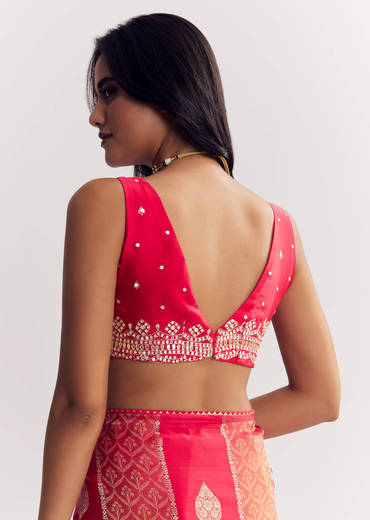 Red Dola Silk Saree With Gota Patti Woven Motifs