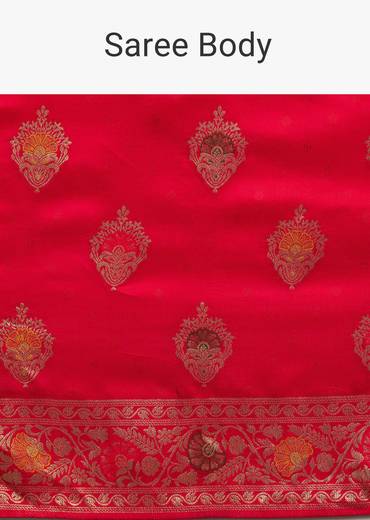 Red Dola Silk Saree With Zari Detailing