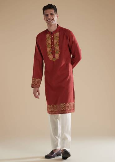 Red Kurta Set With Resham Thread Work