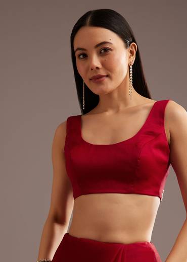 Red Organza Saree With Cutdana And Sequins Border