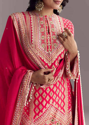 Red Printed Sharara Set