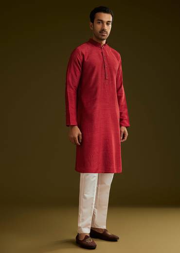Red Rayon Kurta Jacket Set