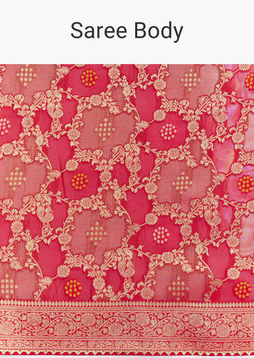 Red Shaded Dola Silk Saree With Zari Jaal Work