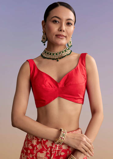 Red Silk Handwoven Banarasi Saree With Floral Zari Jaal Work