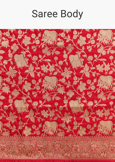 Red Silk Handwoven Banarasi Saree With Floral Zari Jaal Work