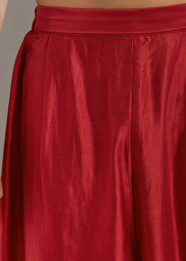 Red Silk Kurta Set For Men With Handwoven Jacquard Work