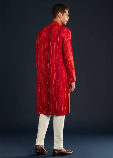 Red Silk Kurta Set with Resham Work