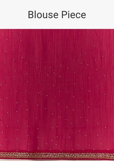 Red Stone Embellished Crushed Tissue Saree With Cutdana Embroidered Border