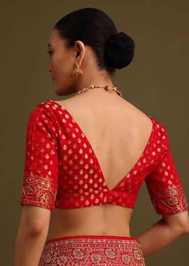 Red Zardosi Embroidered Saree With Unstitched Blouse