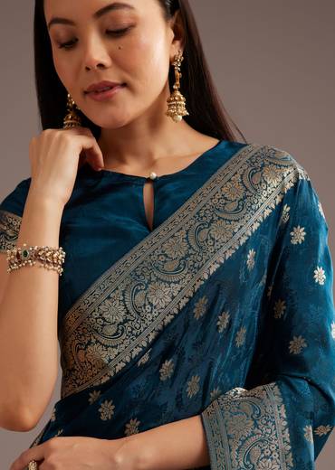 Royal Blue Jaquard Silk Saree With Zari Butti And Brocade Border