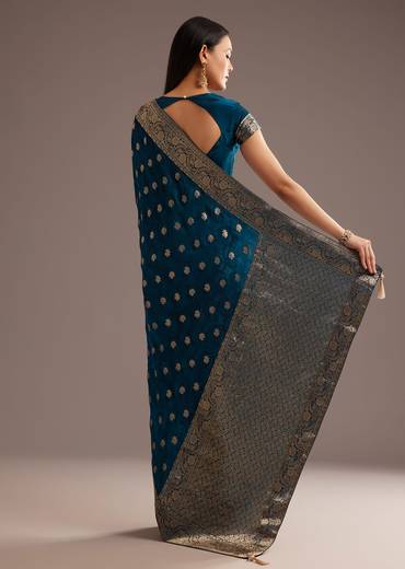 Royal Blue Jaquard Silk Saree With Zari Butti And Brocade Border