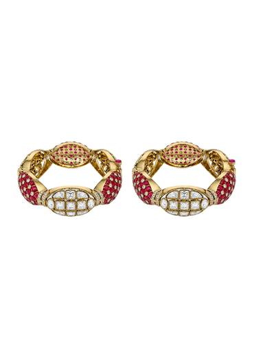 Ruby Accent Moissanite Polki Bangle Set