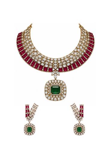 Ruby And Emerald Kundan Statement Necklace Set
