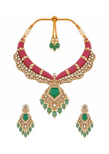 Ruby Emerald Kundan Statement Necklace Set