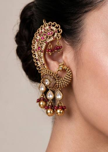 Ruby Peacock Motif Statement Earrings