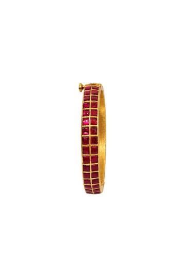Ruby Square Stone Gold Statement Bangles