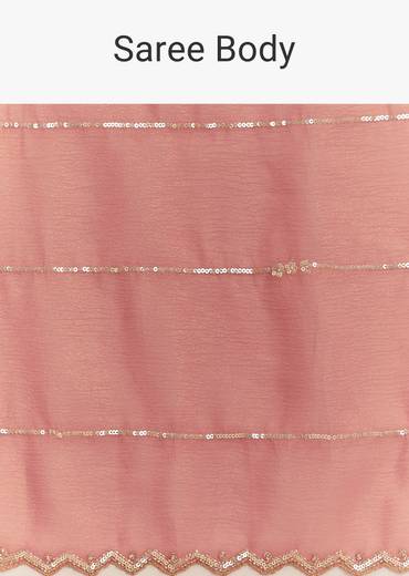 Rush Peach Crushed Tissue Saree With Scallop Embroidered Border