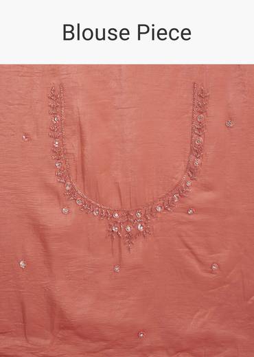 Rust Brown Crushed Tissue Cutdana And Sequin Embroidered Saree